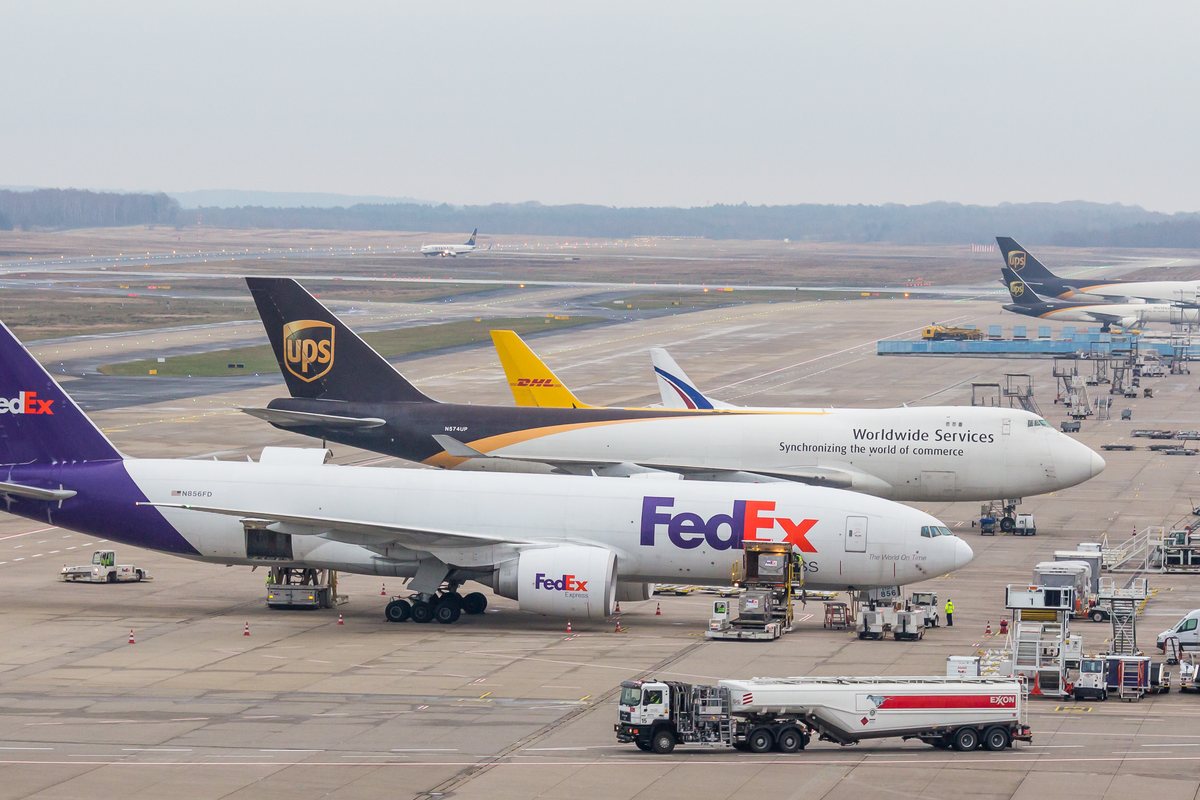 Commercial air cargo pallet loaded onto international freighter aircraft