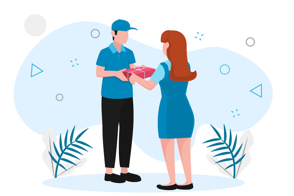 Courex delivery agent handing secure priority package to office receptionist