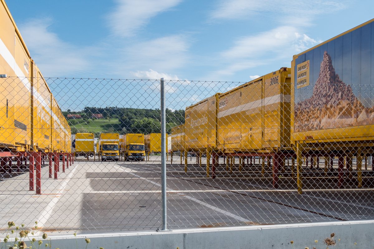 Overnight swapbody distribution center illuminated during night transit operations